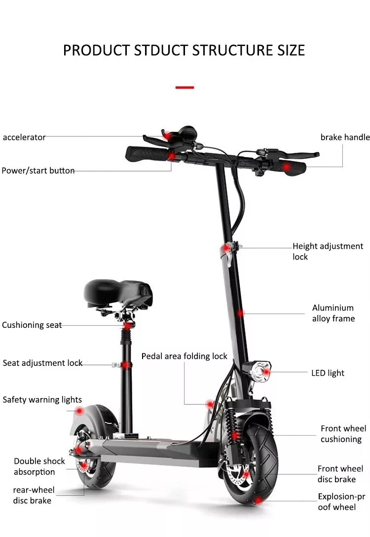 500W 48V Electric Scooter 10inch 3 Wheel Lithium Battery Adult Fat Tire Folding Skateboard